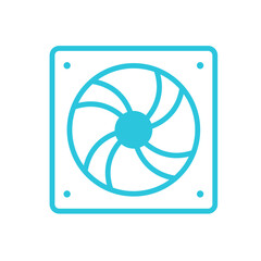 Cooling fan icon, Isolated on white, Blue icon