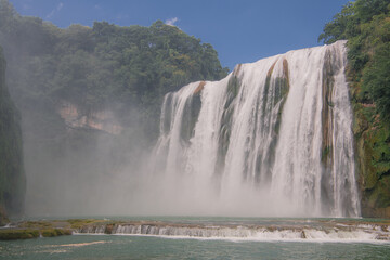 Scenery of Huangguoshu waterfall in Guizhou, China, front view from the viewpoint.