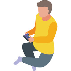 Person Playing Video Game With Controller In A Yellow Long Sleeve Shirt And Dark Pants On Transparent Background