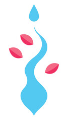 Fototapeta premium Abstract flowing blue water stream with pink petals