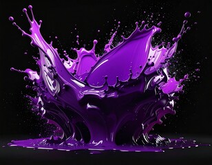 Dynamic capture of vibrant purple liquid exploding in a dark space