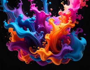 Dynamic explosion of vibrant paint colors in a fluid, abstract design