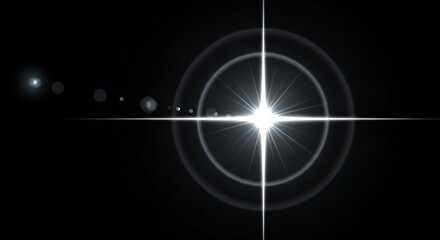 Bright starburst lens flare effect with concentric rings on a dark background