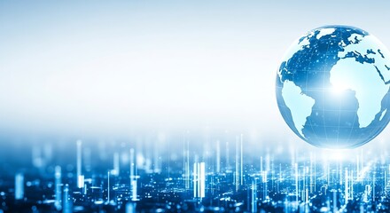 Abstract digital globe floating above glowing blue data streams representing global connectivity and technology