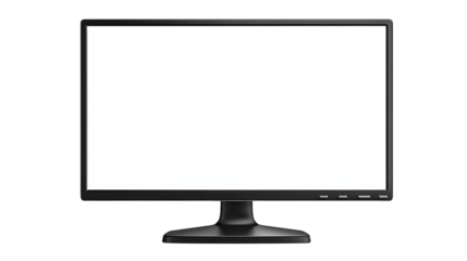 Isolated Black Computer Monitor with Blank White Screen Display on Transparent Background Digital Device Technology Screen Electronics, PNG