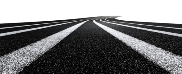 Grayscale Low Angle Shot of Asphalt Road with White Lane Markings on Transparent Background Transportation Theme, PNG