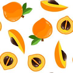 Persimmon fruit whole and cut seamless pattern vector illustration 