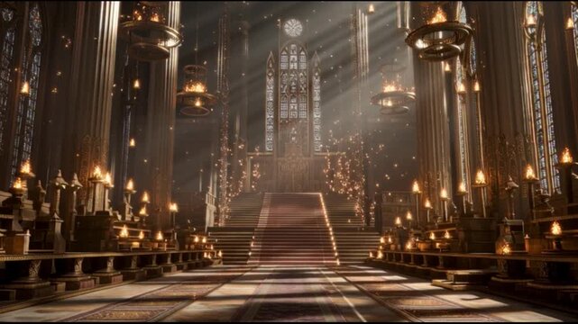 Grand hall interior architecture with glowing lights