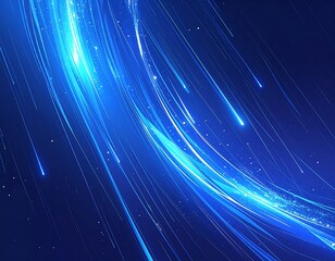 Glowing blue light streaks cascade across dark background