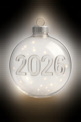 Glass ornament with 2026 and glowing lights