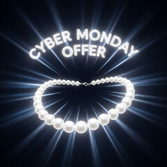 Cyber Monday offer promotion banner with elegant pearl necklace design