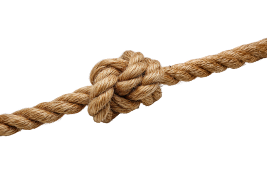 Thick brown rope tied in a knot against a black background coarse, Png, Isolated on Transparent Background, Cut Out