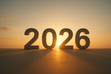 Large 2026 numbers against sunset sky