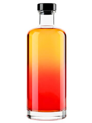 Glass bottle of colorful cocktail with black cap on a transparent background