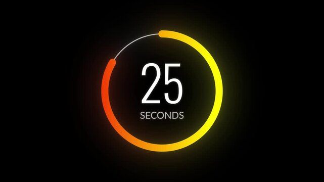 Animated 30 second timer inside colourful gradient circle on black background