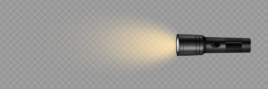 flashlight on a transparent background. Shine.lighting the space.metal.