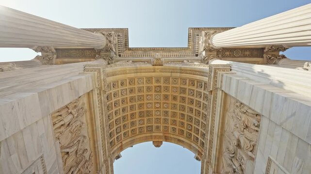 Arco della Pace in Milan, Symmetrical Upward View Arch Ceiling, Italy, filmed on September 15, 2025.