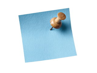 Light Blue Square Note Pinned with Brown Pushpin on Isolated Transparent Background Paper Note Office Stationary, PNG