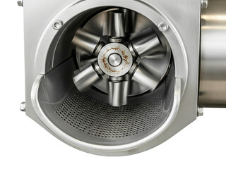 Close-up of a commercial food processor on a transparent background