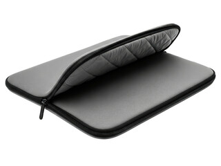 Protective gray laptop sleeve with quilted padding on a transparent background