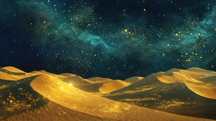 Golden Desert Dunes Under a Starry Night Sky