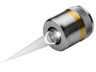 Precision industrial laser module with a focused light beam on a transparent background