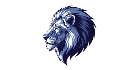 Dynamic side profile of a majestic lion's head rendered in a striking blue and white color palette with piercing yellow eyes, symbolizing strength.