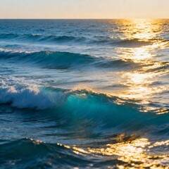 Ocean Waves Reflecting Golden Sunset Light