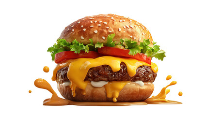 big fresh burger with cheese and bacon isolated on white background PNG image