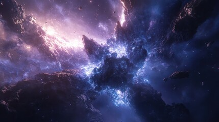 Fototapeta premium Cosmic nebula explosion, vibrant colors, star formation, space exploration, background
