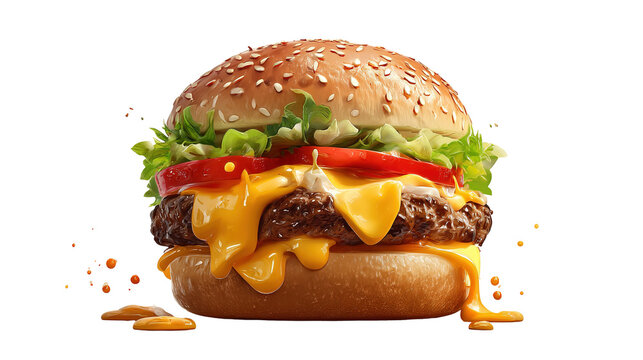 big fresh burger with cheese and bacon isolated on white background PNG image