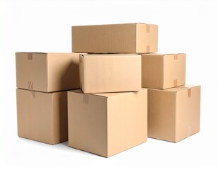 白背景に重なって積まれている数個の段ボール箱
