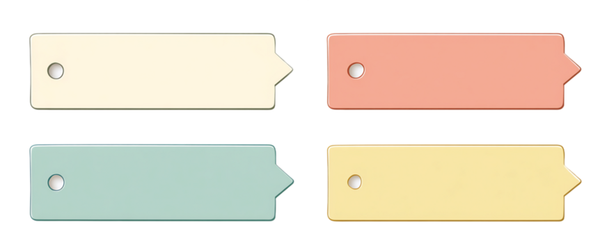 Pastel Arrow Shaped Labels with Grommets on Transparent Background, PNG - Powered by Adobe
