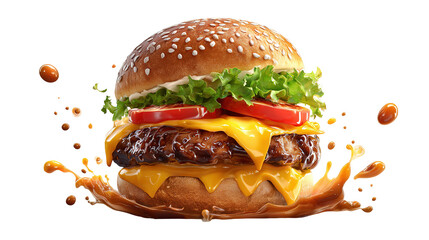 big fresh burger with cheese and bacon isolated on white background PNG image