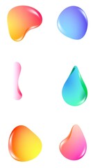 Collection of colorful liquid drops with smooth gradients on white background