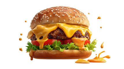 big fresh burger with cheese and bacon isolated on white background PNG image