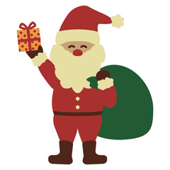 プレゼントを掲げた笑顔のサンタクロースのイラスト