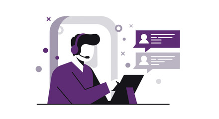 Fototapeta premium Customer Service Representative with Headset and Tablet.