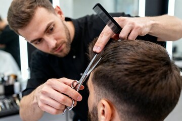 hairdresser cutting hair