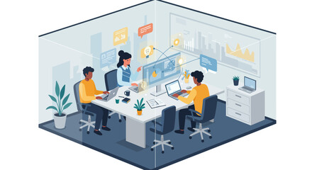 Team Collaboration in Modern Office Environment Illustration.