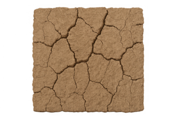 Cracked dry earth textured square on transparent background symbolizing drought and desertification