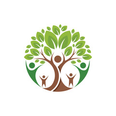 Circular logo depicting a tree of life with human figures and leaves