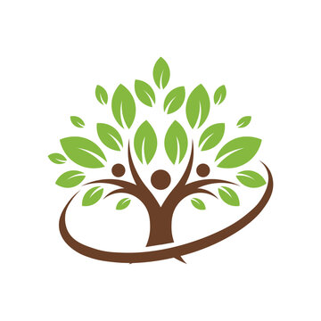 Abstract tree of life logo with human forms and a curved base