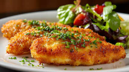 Breaded chicken cutlets with salad