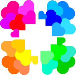 重なったハート4色セット_メッセージカード等の装飾に！（ピンク、ブルー、イエロー、グリーン）