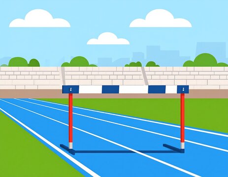 Cartoon image depicting a hurdle on a blue running track