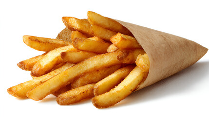 Crispy golden french fries in paper cone