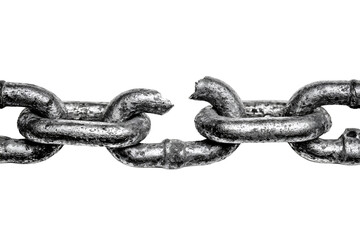 Obraz premium Silver Metal Chain Link Broken Against Transparent Background Symbolic Of Disconnection And Vulnerability In High Contrast Lighting, PNG