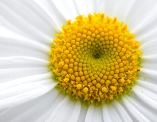 Close-up of a daisy, showing its yellow center and white petals