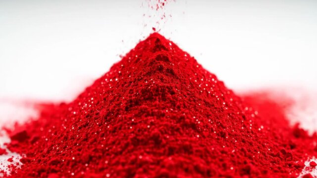 Pile of Red Powder - This video shows a small pile of bright red powder that has been poured onto a white surface. The powder is fine and appears to be used for artistic or scientific purposes.